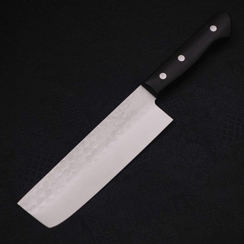 Nakiri Blue Steel #2 Tsuchime Stainless Clad Western Handle 165mm-[Musashi]-[Japanese-Kitchen-Knives]