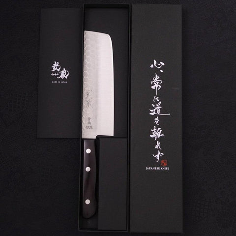 Nakiri Blue Steel #2 Tsuchime Stainless Clad Western Handle 165mm-[Musashi]-[Japanese-Kitchen-Knives]