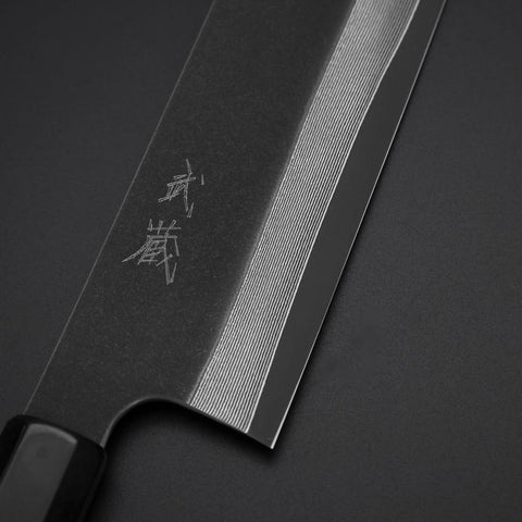 Nakiri Cobalt Stainless HRC62 Kurouchi Damascus Buffalo Ebony Handle 165mm (6.5”)-[Musashi]-[Japanese-Kitchen-Knives]