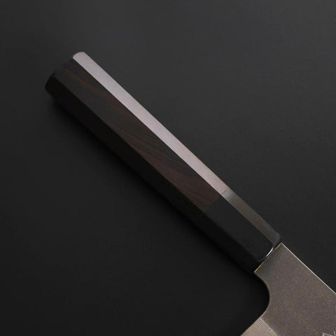 Nakiri Cobalt Stainless HRC62 Kurouchi Damascus Buffalo Ebony Handle 165mm (6.5”)-[Musashi]-[Japanese-Kitchen-Knives]
