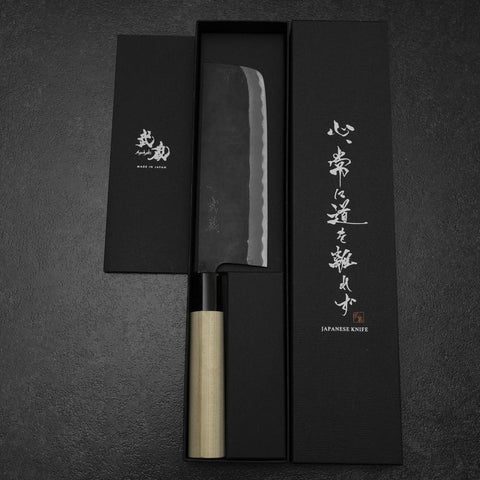 Nakiri SK Steel Kurouchi Kurigata Magnolia Handle 170mm-[Musashi]-[Japanese-Kitchen-Knives]