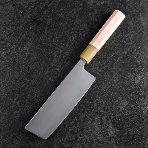 Nakiri SLD Mirror Buffalo Light Pink Maple Handle 170mm (6.7”)-[Musashi]-[Japanese-Kitchen-Knives]