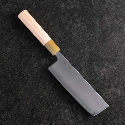 Nakiri SLD Mirror Buffalo Light Pink Maple Handle 170mm (6.7”)-[Musashi]-[Japanese-Kitchen-Knives]