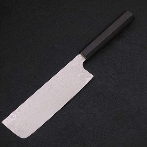 Nakiri Silver Steel #3 Damascus Buffalo Ebony Handle 165mm (6.5”)-[Musashi]-[Japanese-Kitchen-Knives]