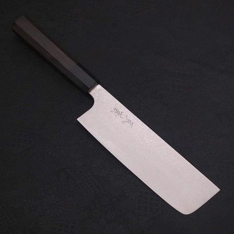 Nakiri Silver Steel #3 Damascus Buffalo Ebony Handle 165mm (6.5”)-[Musashi]-[Japanese-Kitchen-Knives]