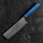 Nakiri Silver Steel #3 Nashiji Mirror Damascus Blue Urushi Handle 165mm (6.5”)-[Musashi]-[Japanese-Kitchen-Knives]