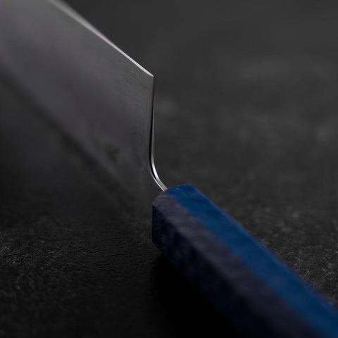Nakiri Silver Steel #3 Nashiji Mirror Damascus Blue Urushi Handle 165mm (6.5”)-[Musashi]-[Japanese-Kitchen-Knives]
