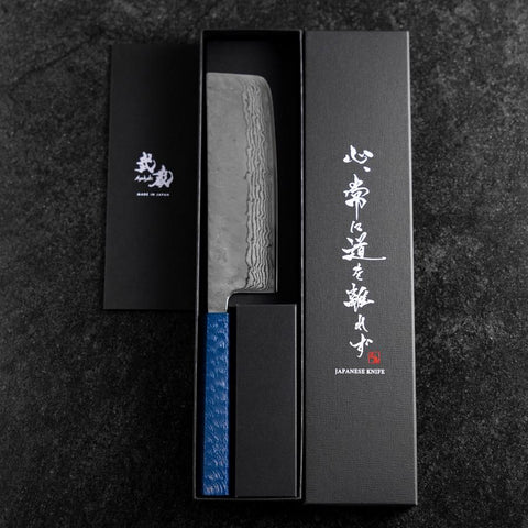 Nakiri Silver Steel #3 Nashiji Mirror Damascus Blue Urushi Handle 165mm (6.5”)-[Musashi]-[Japanese-Kitchen-Knives]