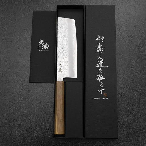 Nakiri Silver Steel #3 Nashiji Olive Handle 165mm (6.5”)-[Musashi]-[Japanese-Kitchen-Knives]