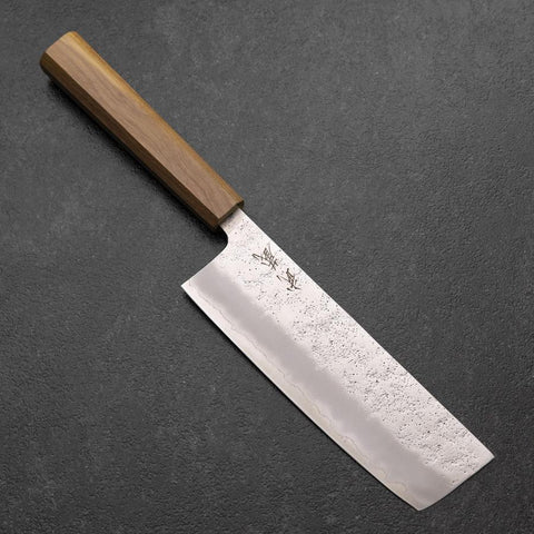 Nakiri Silver Steel #3 Nashiji Olive Handle 165mm-[Musashi]-[Japanese-Kitchen-Knives]