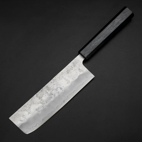 Nakiri Silver Steel #3 Nashiji Washi Dark Blue Urushi Handle 165mm (6.5”)-[Musashi]-[Japanese-Kitchen-Knives]