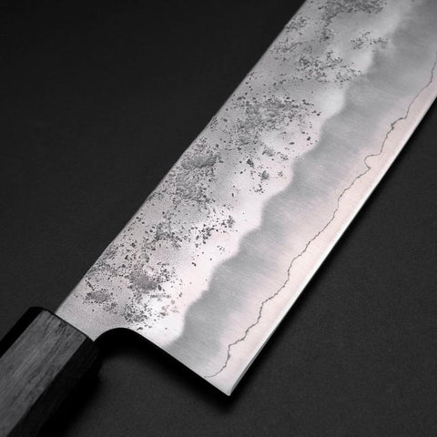 Nakiri Silver Steel #3 Nashiji Washi Dark Blue Urushi Handle 165mm-[Musashi]-[Japanese-Kitchen-Knives]