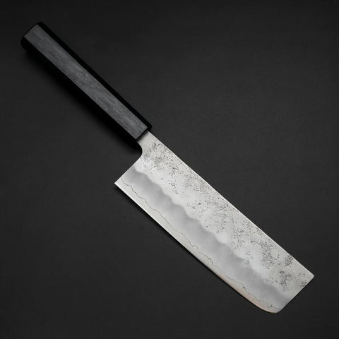 Nakiri Silver Steel #3 Nashiji Washi Dark Blue Urushi Handle 165mm-[Musashi]-[Japanese-Kitchen-Knives]