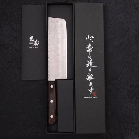 Nakiri Silver Steel #3 Nashiji Western Brown Handle 165mm (6.5”)-[Musashi]-[Japanese-Kitchen-Knives]