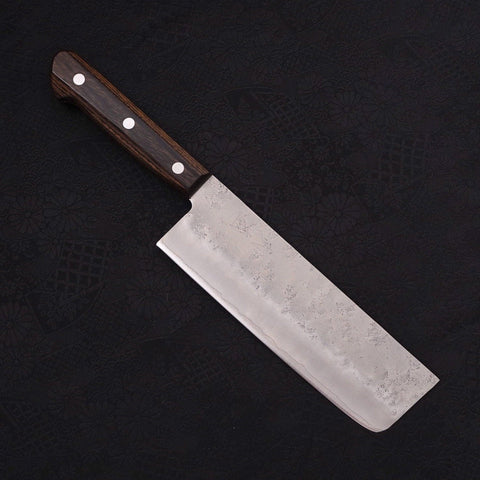 Nakiri Silver Steel #3 Nashiji Western Brown Handle 165mm (6.5”)-[Musashi]-[Japanese-Kitchen-Knives]