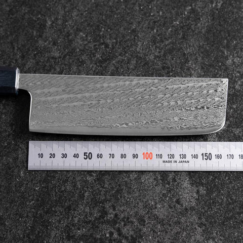 Nakiri Silver Steel #3 Nawame Damascus Dark Blue Urushi Handle 165mm (6.5”)-[Musashi]-[Japanese-Kitchen-Knives]