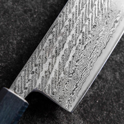 Nakiri Silver Steel #3 Nawame Damascus Dark Blue Urushi Handle 165mm-[Musashi]-[Japanese-Kitchen-Knives]
