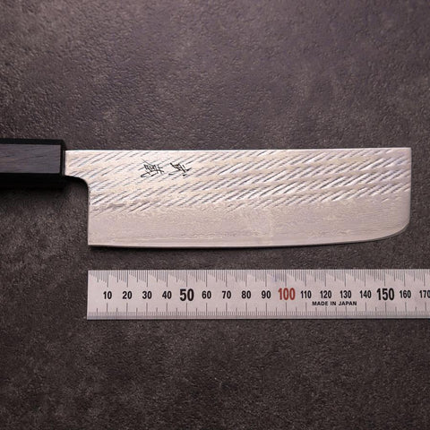 Nakiri Silver Steel #3 Nawame Damascus Dark Blue Urushi Handle 165mm-[Musashi]-[Japanese-Kitchen-Knives]