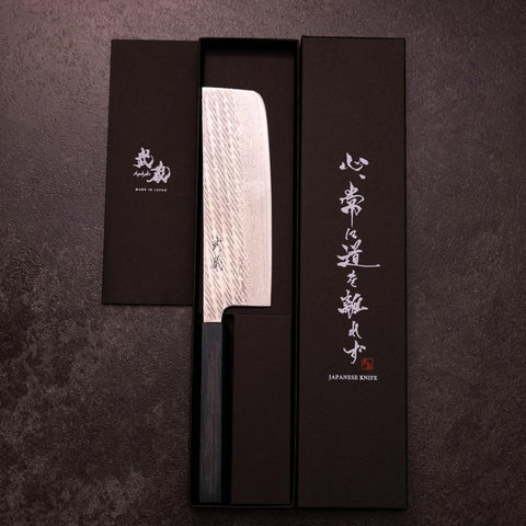 Nakiri Silver Steel #3 Nawame Damascus Dark Blue Urushi Handle 165mm-[Musashi]-[Japanese-Kitchen-Knives]