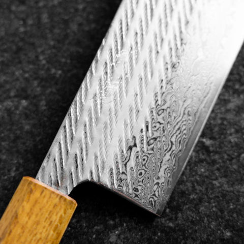 Nakiri Silver Steel #3 Nawame Damascus YakiUrushi Handle 165mm (6.5”)-[Musashi]-[Japanese-Kitchen-Knives]
