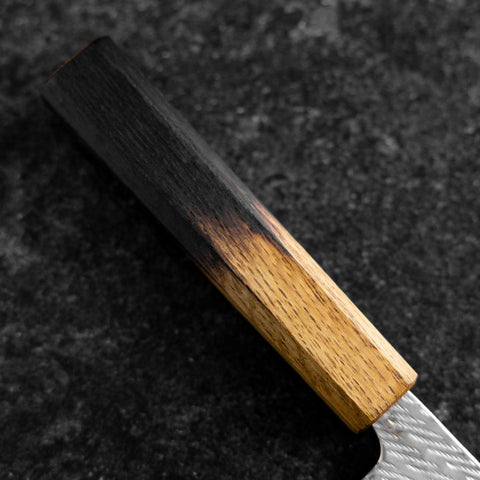Nakiri Silver Steel #3 Nawame Damascus YakiUrushi Handle 165mm (6.5”)-[Musashi]-[Japanese-Kitchen-Knives]