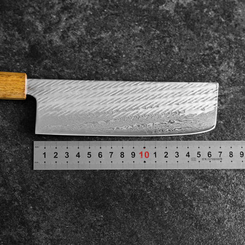 Nakiri Silver Steel #3 Nawame Damascus YakiUrushi Handle 165mm (6.5”)-[Musashi]-[Japanese-Kitchen-Knives]