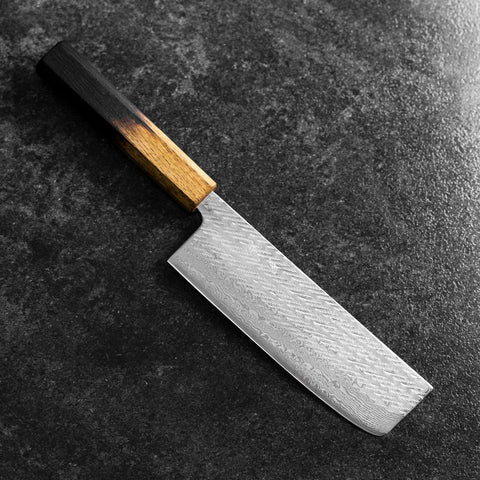 Nakiri Silver Steel #3 Nawame Damascus YakiUrushi Handle 165mm (6.5”)-[Musashi]-[Japanese-Kitchen-Knives]
