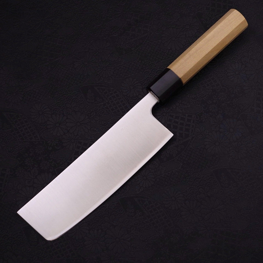 Nakiri Silver Steel #3 Polished Buffalo Magnolia Handle 165mm-Silver steel #3-Polished-Japanese Handle-[Musashi]-[Japanese-Kitchen-Knives]