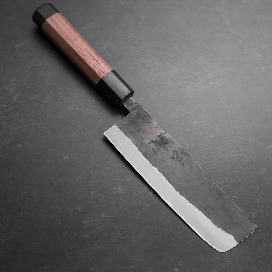 Nakiri Stainless Clad Blue Steel #2 Kurouchi Walnut Handle 165mm (6.5”)-[Musashi]-[Japanese-Kitchen-Knives]