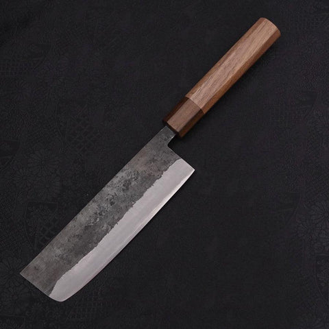Nakiri Stainless Clad Blue Steel #2 Kurouchi Walnut Shitan Handle 165mm (6.5”)-[Musashi]-[Japanese-Kitchen-Knives]