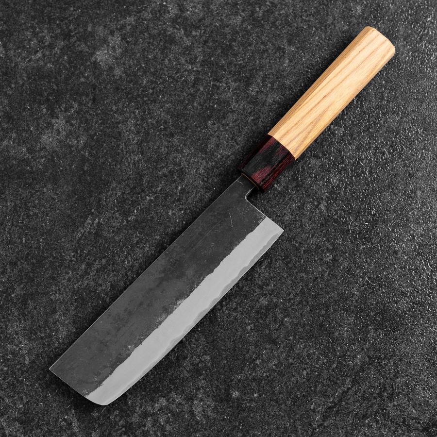 Nakiri Stainless Clad Blue Steel #2 Kurouchi Zelkova Handle 165mm-[Musashi]-[Japanese-Kitchen-Knives]