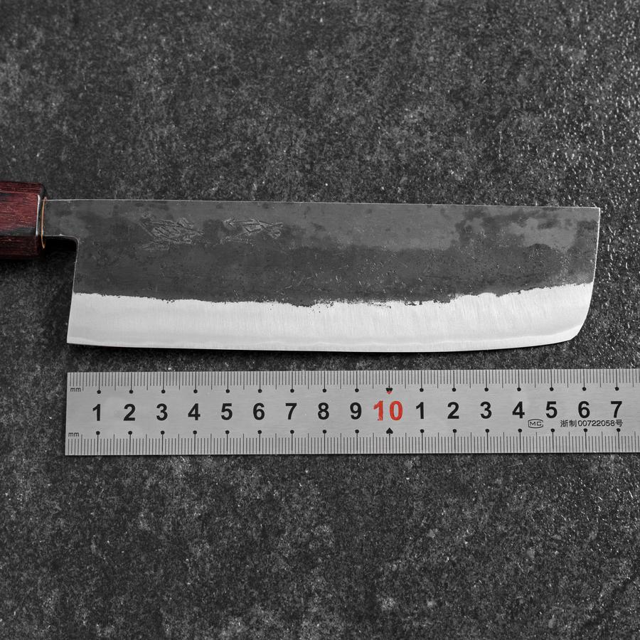 Nakiri Stainless Clad Blue Steel #2 Kurouchi Zelkova Handle 165mm-[Musashi]-[Japanese-Kitchen-Knives]