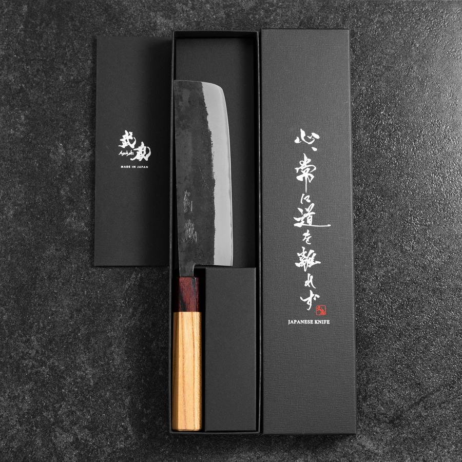 Nakiri Stainless Clad Blue Steel #2 Kurouchi Zelkova Handle 165mm-[Musashi]-[Japanese-Kitchen-Knives]