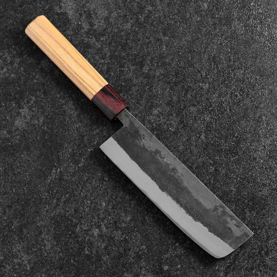 Nakiri Stainless Clad Blue Steel #2 Kurouchi Zelkova Handle 165mm-[Musashi]-[Japanese-Kitchen-Knives]