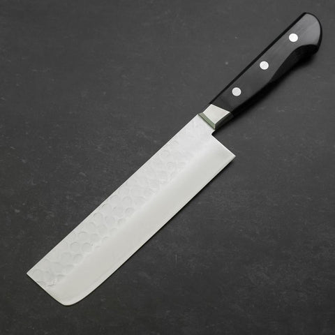 Nakiri Stainless Clad Blue Steel #2 Tsuchime Western Black Handle 170mm (6.7”)-[Musashi]-[Japanese-Kitchen-Knives]
