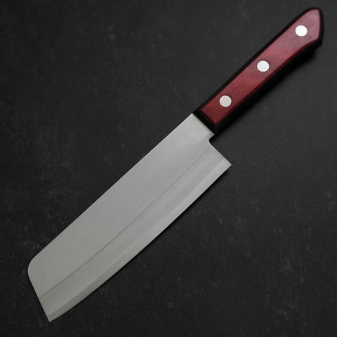 Nakiri Stainless Clad Blue Super Polished Western Black Red Handle 160mm (6.3”)-[Musashi]-[Japanese-Kitchen-Knives]