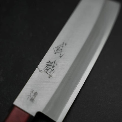 Nakiri Stainless Clad Blue Super Polished Western Black Red Handle 160mm (6.3”)-[Musashi]-[Japanese-Kitchen-Knives]