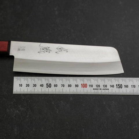 Nakiri Stainless Clad Blue Super Polished Western Black Red Handle 160mm (6.3”)-[Musashi]-[Japanese-Kitchen-Knives]