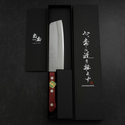 Nakiri Stainless Clad Blue Super Polished Western Black Red Handle 160mm (6.3”)-[Musashi]-[Japanese-Kitchen-Knives]