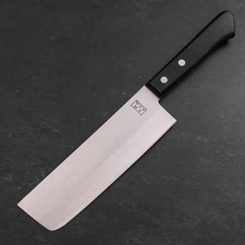 Nakiri Stainless Clad White Steel #2 Polished Western Black Handle 150mm (5.9”)-[Musashi]-[Japanese-Kitchen-Knives]