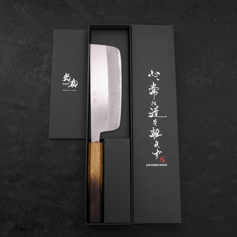 Nakiri Stainless Clad White Steel #2 Polished Yaki Urushi Handle 165mm (6.5”)-[Musashi]-[Japanese-Kitchen-Knives]