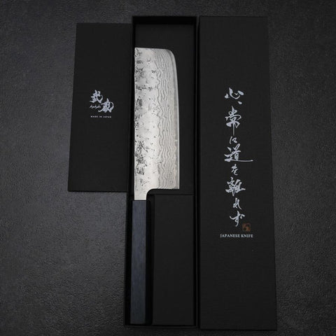 Nakiri Sweden Stainless Steel Nashiji Washi Damascus Blue Urushi Handle 165mm-[Musashi]-[Japanese-Kitchen-Knives]