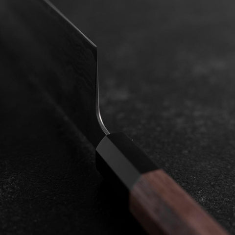 Nakiri Sweden Stainless Steel Nashiji Washi Damascus Buffalo Walnut Handle 165mm-[Musashi]-[Japanese-Kitchen-Knives]