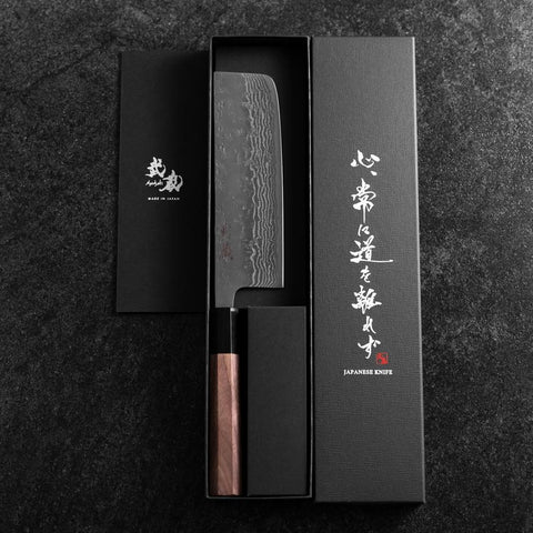 Nakiri Sweden Stainless Steel Nashiji Washi Damascus Buffalo Walnut Handle 165mm-[Musashi]-[Japanese-Kitchen-Knives]