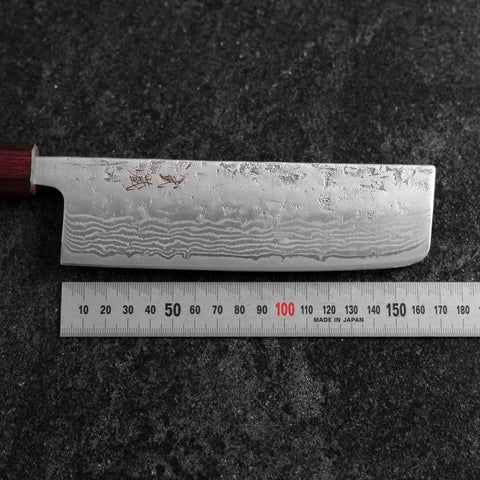 Nakiri Sweden Stainless Steel Nashiji Washi Damascus Purple Urushi Handle 165mm (6.5”)-[Musashi]-[Japanese-Kitchen-Knives]
