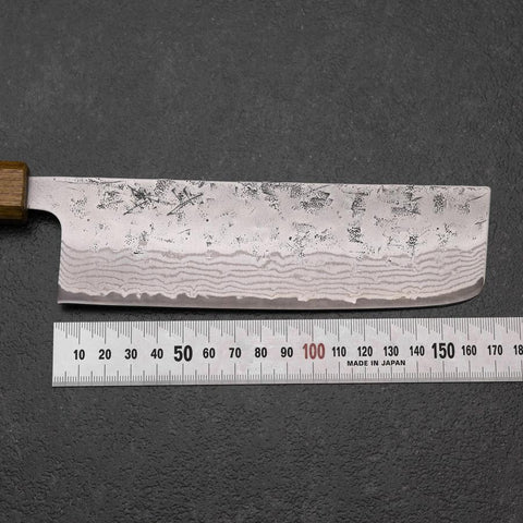 Nakiri Sweden Steel Nashiji Damascus Yaki Urushi Handle 165mm-[Musashi]-[Japanese-Kitchen-Knives]
