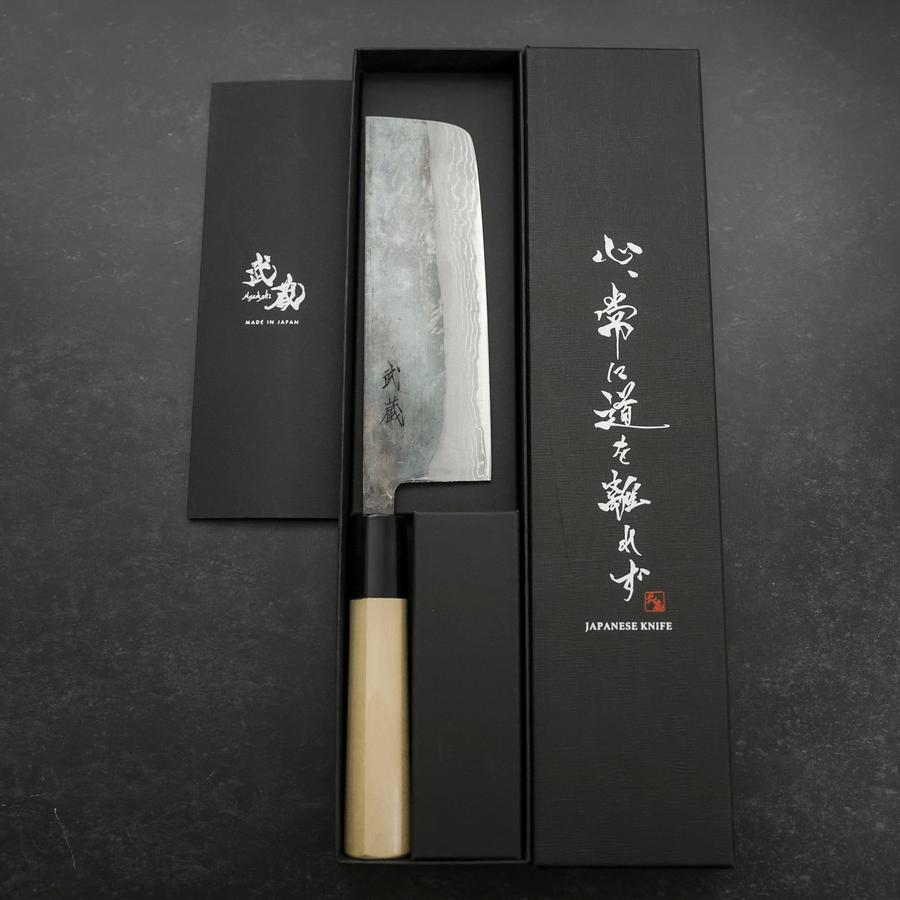 Nakiri V-Toku Kurouchi Damascus Buffalo Magnolia Handle 165mm-[Musashi]-[Japanese-Kitchen-Knives]