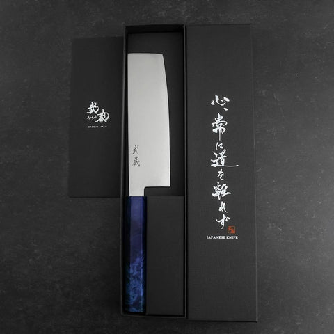 Nakiri VG-10 Damascus Blue Birch Handle 170mm (6.7”)-[Musashi]-[Japanese-Kitchen-Knives]