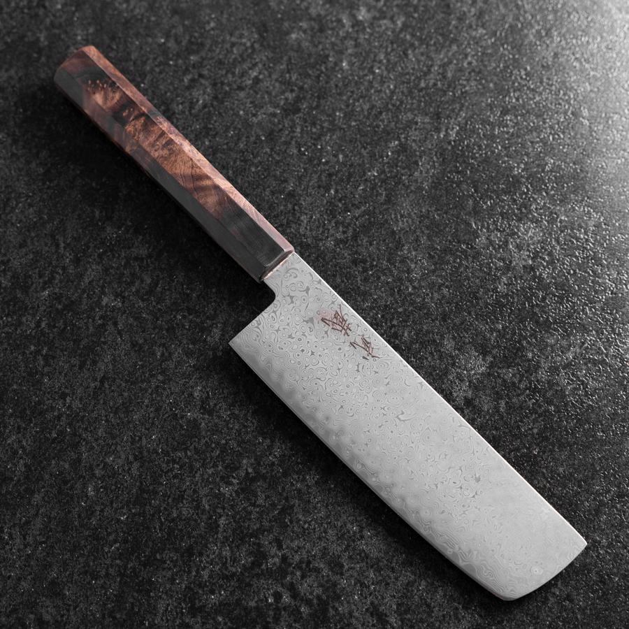 Nakiri VG-10 Damascus Brown Birch Handle 165mm (6.5”) - VG-10 / Damascus / Japanese Handle