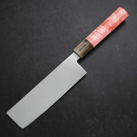 Nakiri VG-10 Damascus Buffalo Dark Pink Maple Handle 170mm (6.7”)-[Musashi]-[Japanese-Kitchen-Knives]